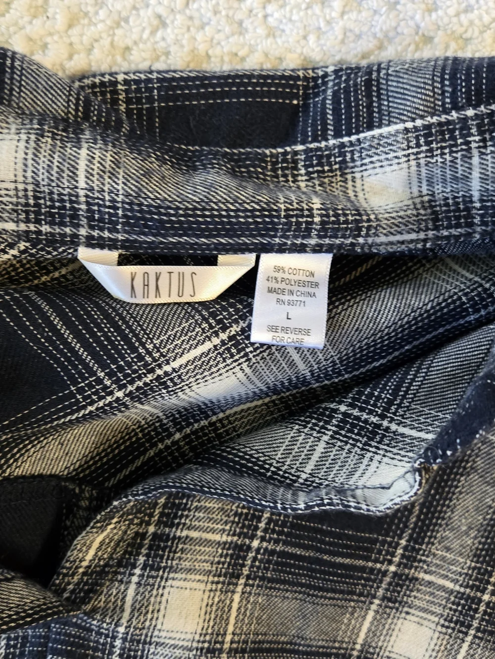 Navy and White Plaid Flannel Dress Size L
